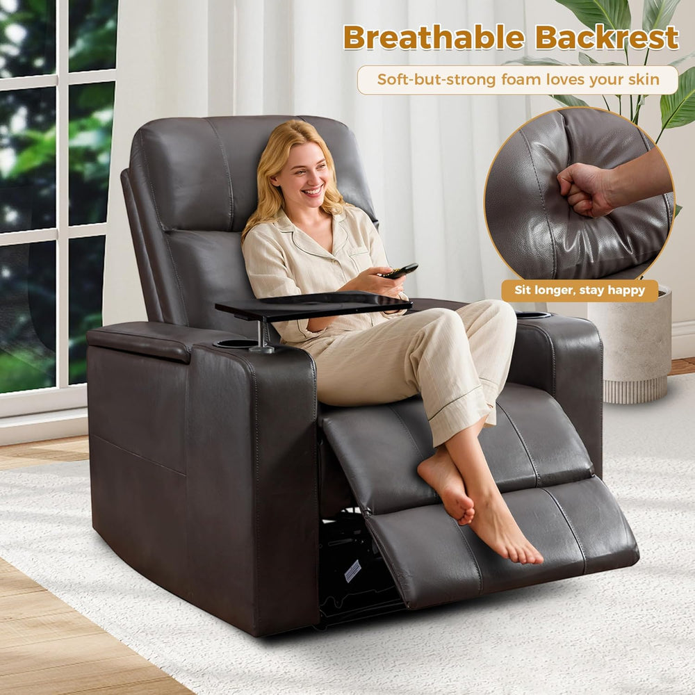 ANJ Power Recliner Chair Electric PU Leather Recliners Soft Home Theater Seat...