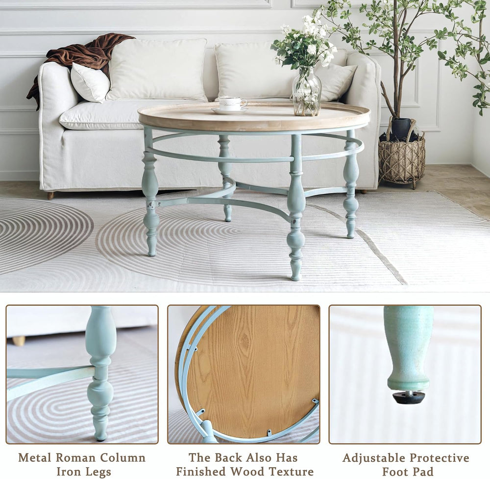 Rustic Farmhouse Round Coffee Table, French Country Vintage Center Table,φ31....