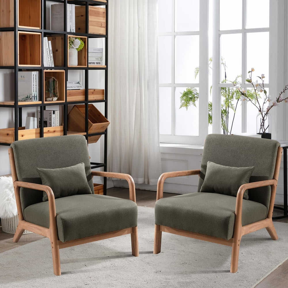 INZOY Mid Century Modern Accent Chair with Wood Frame, Upholstered Living Roo...
