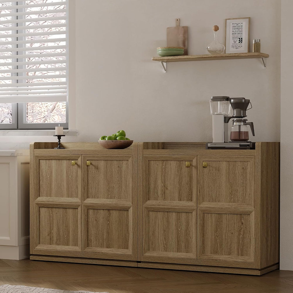 SICOTAS Sideboard Buffet Cabinet with 6 Doors & Shelves, Golden Handles