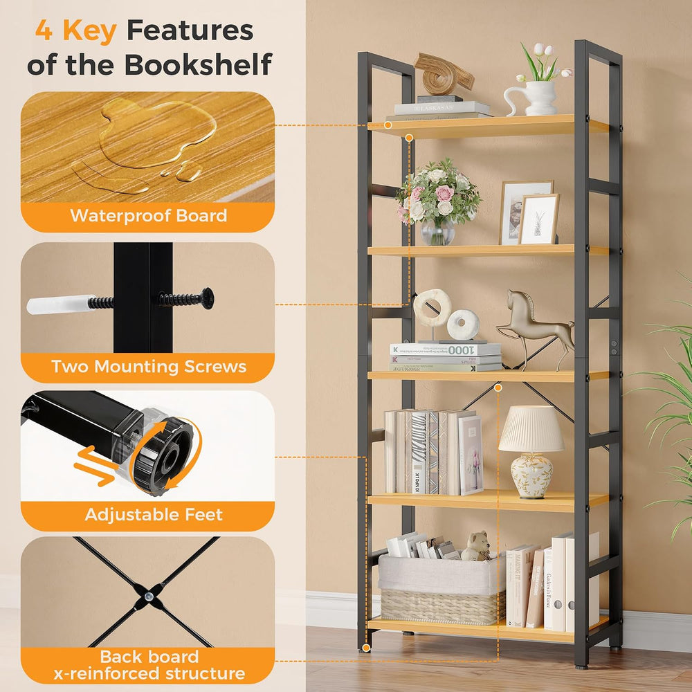 DUMOS 5-Tier Bookshelf, Modern Tall Bookcase Book Shelf Storage Organizer