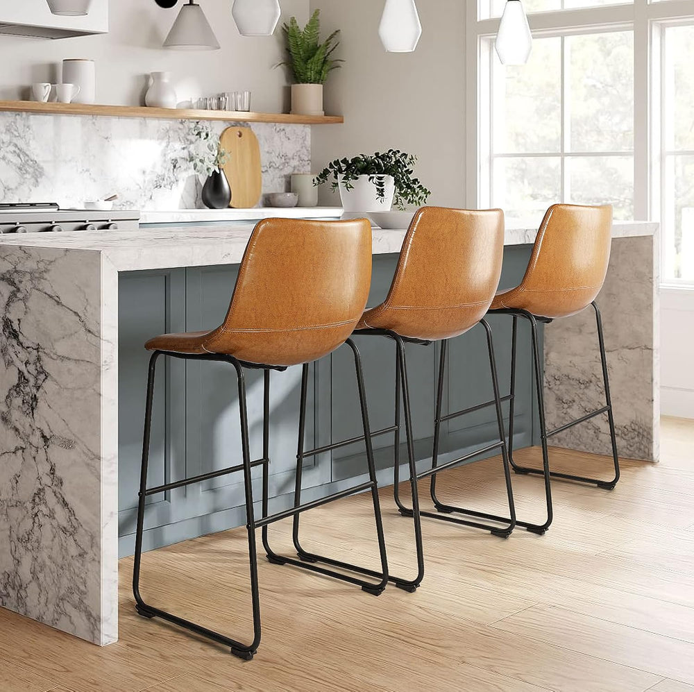 LEMBERI 26 inch Bar Stools Set of 3, Modern Counter Height Bar Stools, Faux L...