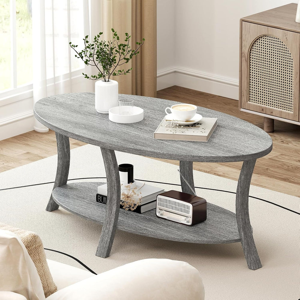 GIANTEX 44 Inch Oval Coffee Table, 2-Tier Center Table with Storage Shelf &am...