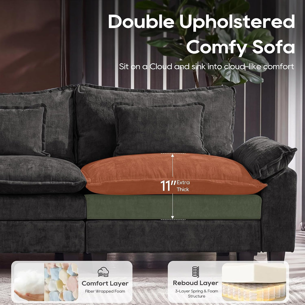 URRED Oversized Modular Sectional Sofa，Black：87" L Shaped