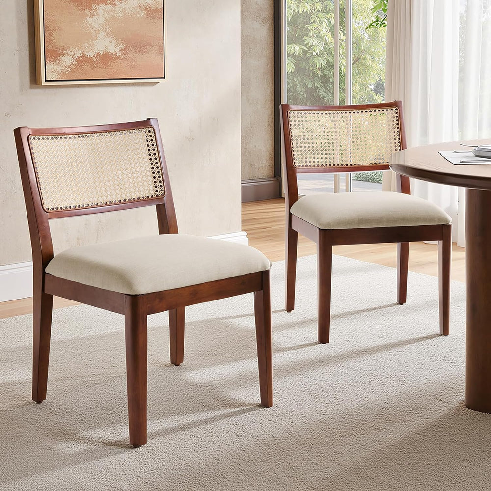 HULALA HOME Rattan Dining Chairs Set of 2, French Solid Wood Kitchen Dining R...