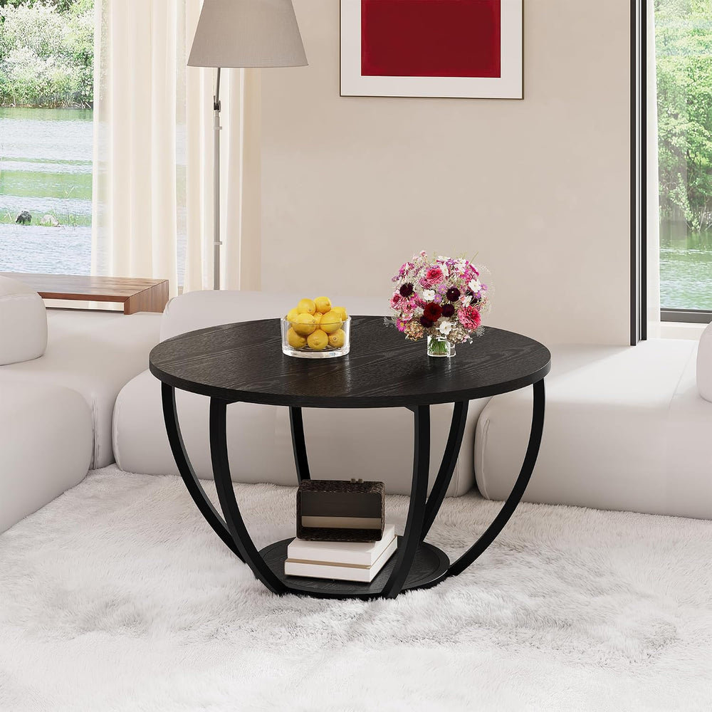 HOMERECOMMEND Round Coffee Table,Accent Center Table for Living Room,Black