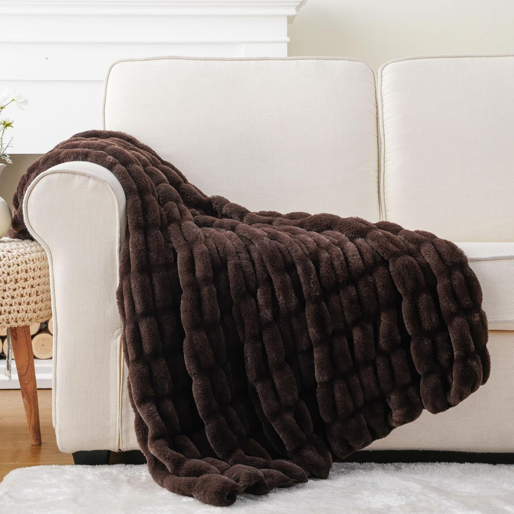 Battilo Dark Brown Faux Fur Throw Blanket for Couch, 50"x60", Doubl...