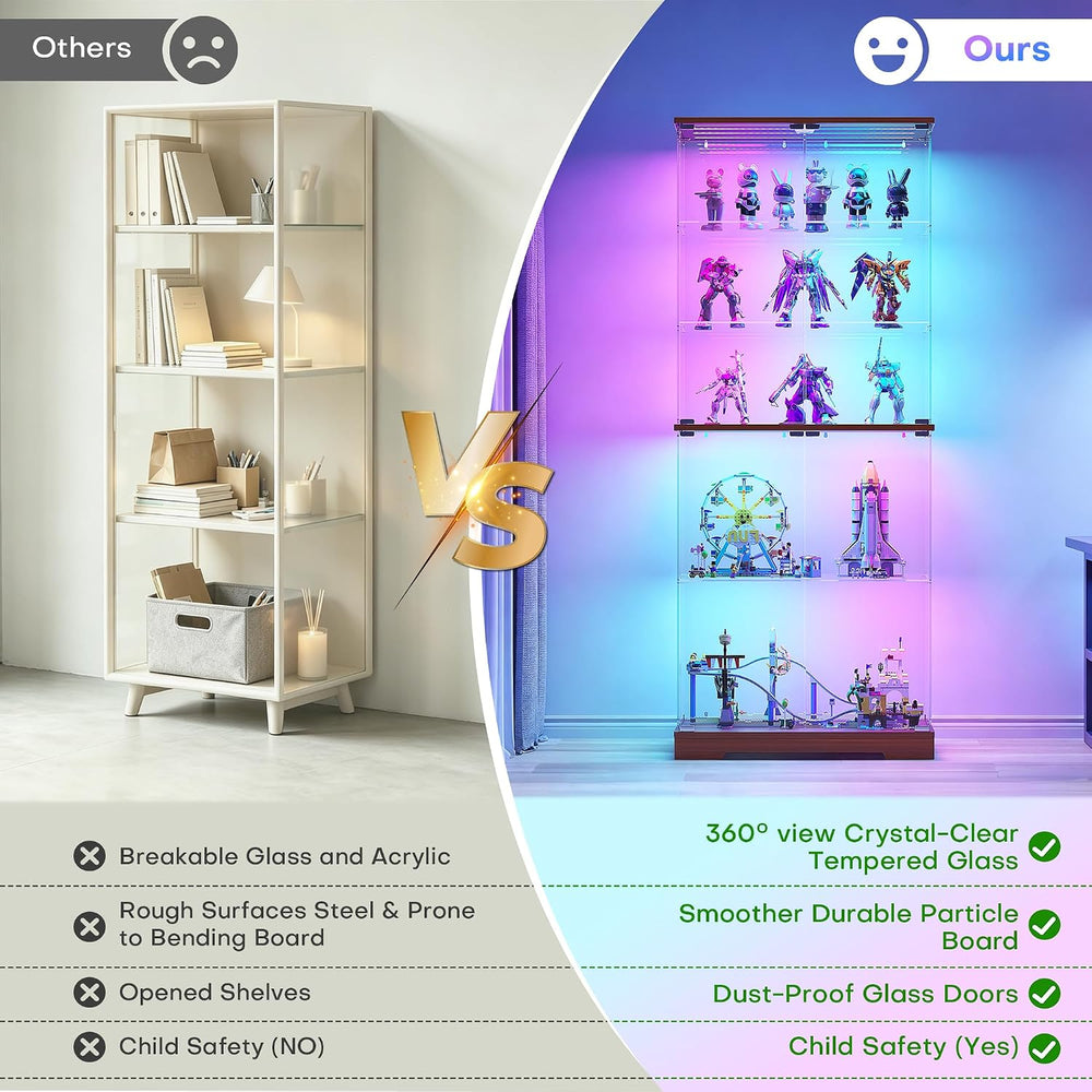 Vlsrka 71" Tall Glass Display Cabinet with RGB Lights and Motion Sensor