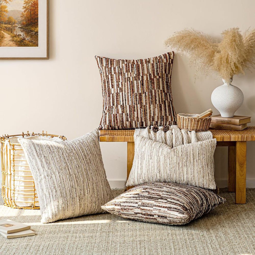 Boho Striped Decorative Throw Pillow Covers 26"X26" Set of 2,Dark B...
