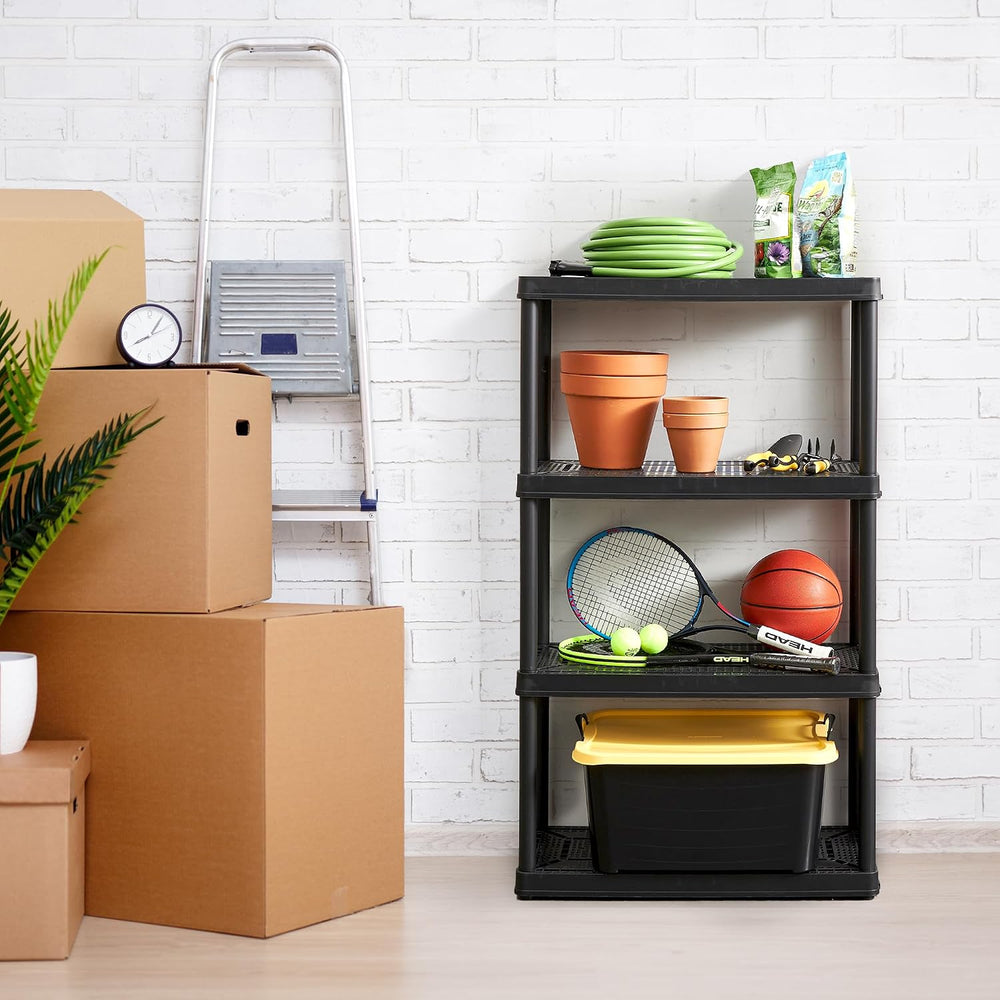 Gracious Living XL Knect-A-Shelf 4-Shelf Heavy-Duty Storage Shelves, Black