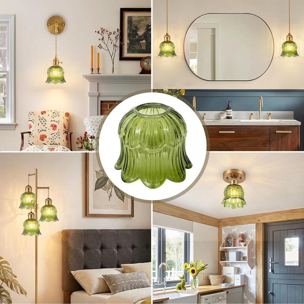 Tulip Lamp Shades Replacement, Green Glass Sconce Shade Heavy and Thick for w...