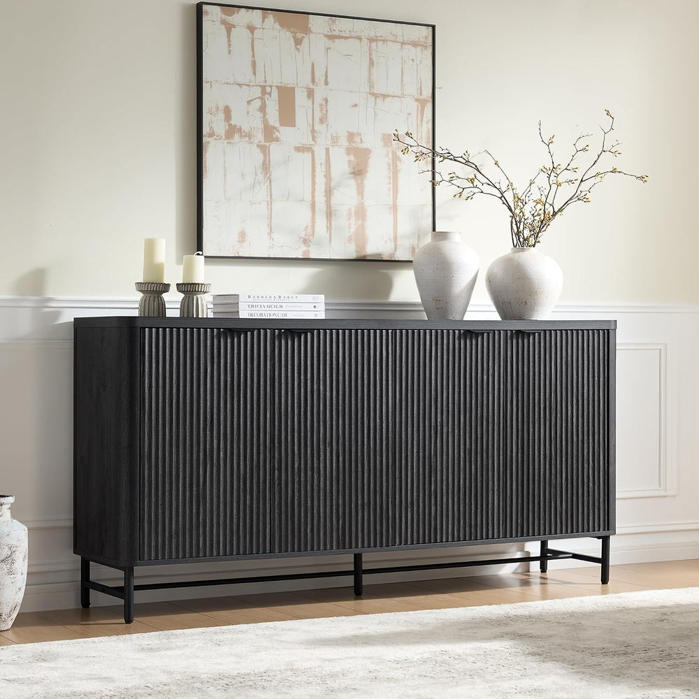 Fatmok Sideboard Buffet Cabinet with Storage, 65" Fluted Credenza Accent...