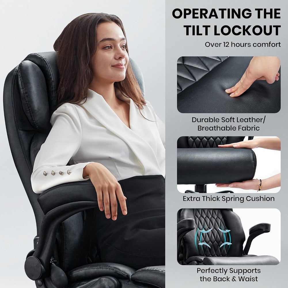 500lbs Big and Tall Office Chair Adjustable Lumbar Support for Back Pain, Ext...