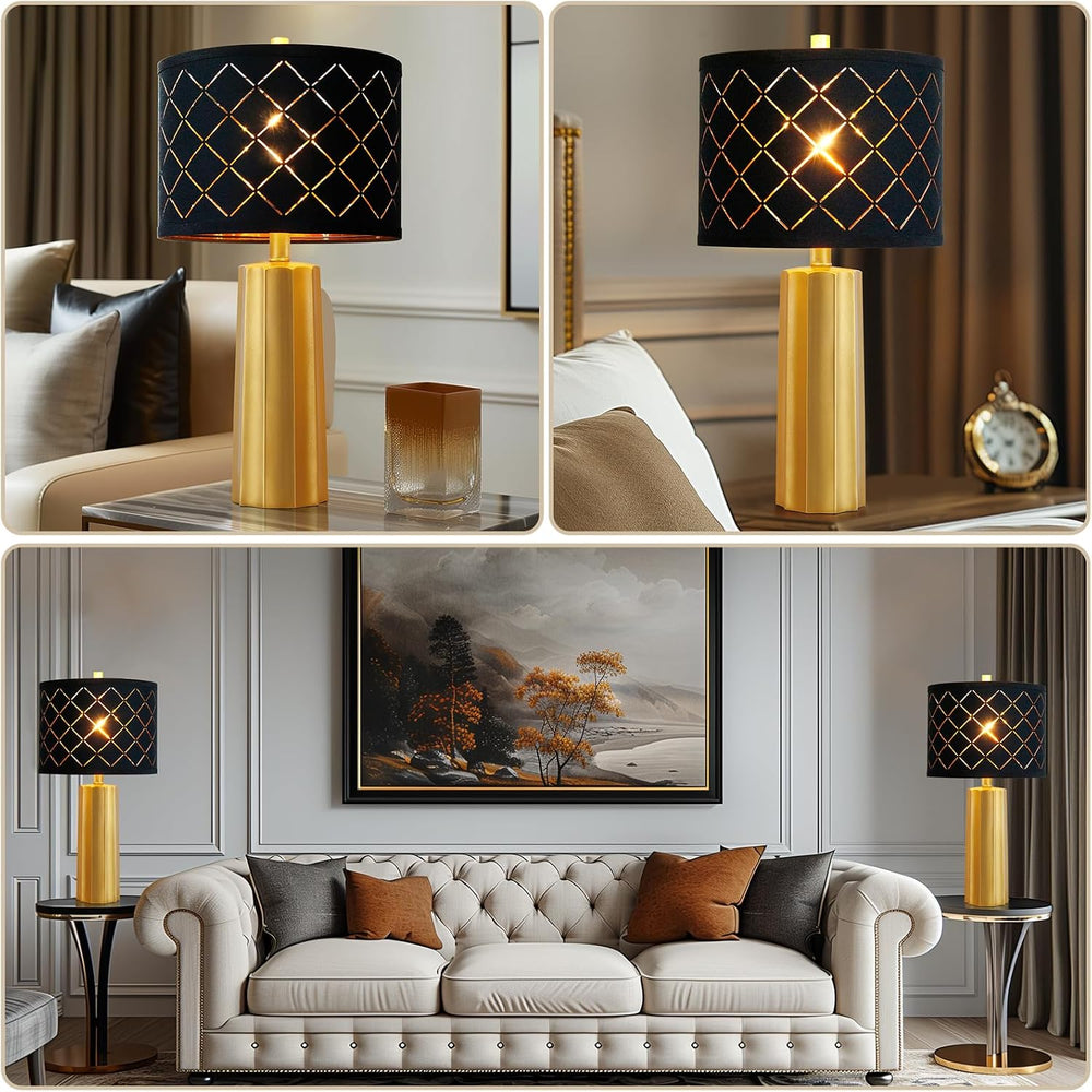 Set of 2 Modern Table Lamps for Living Room Bedroom, Gold Nightstand Resin La...