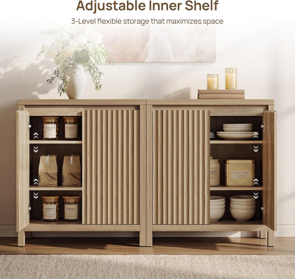 SICOTAS Sideboard Buffet Cabinet with Storage, Fluted Credenza Buffet Table