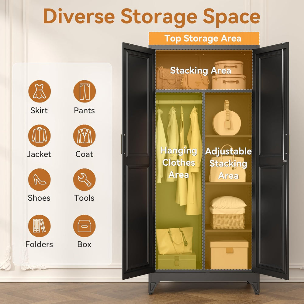 Polup 71" Tall Metal Armoire Wardrobe Closet with Lock