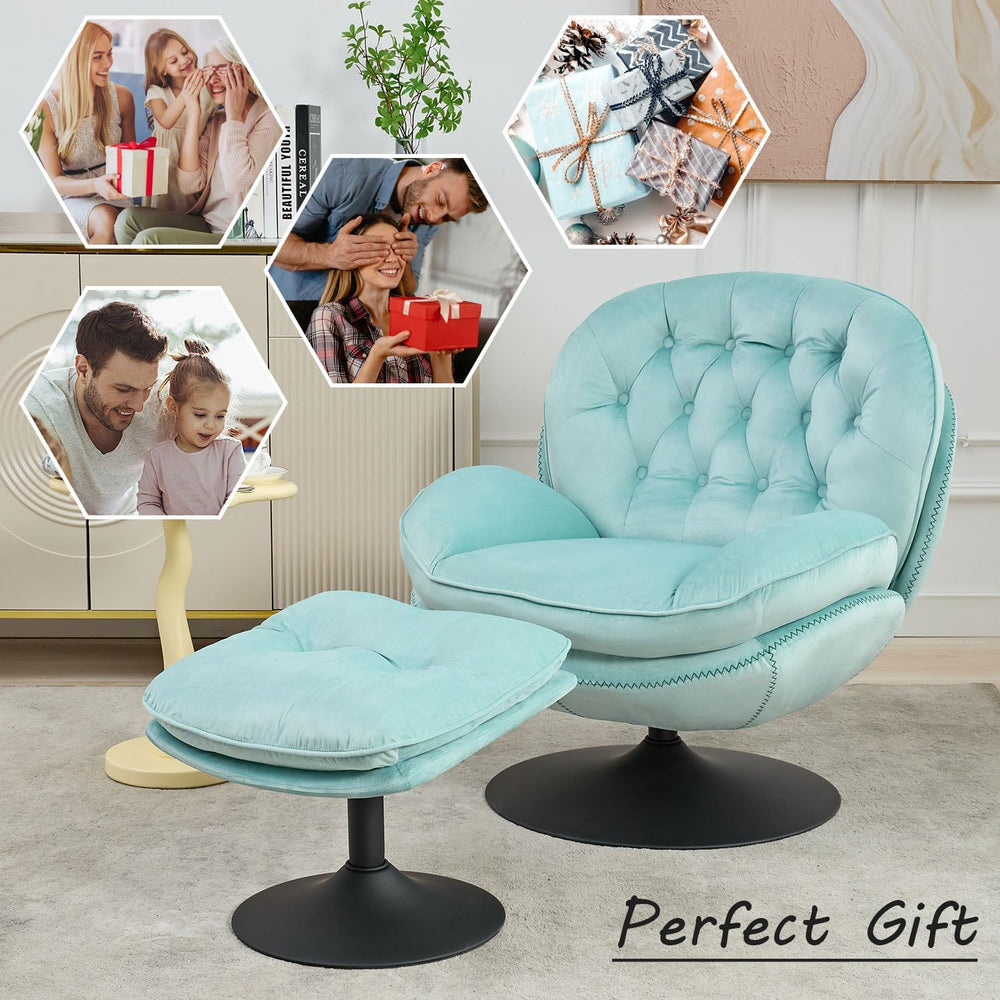 Swivel Accent Chair with Ottoman Set, Velvet Modern Lounge Chair with Metal B...
