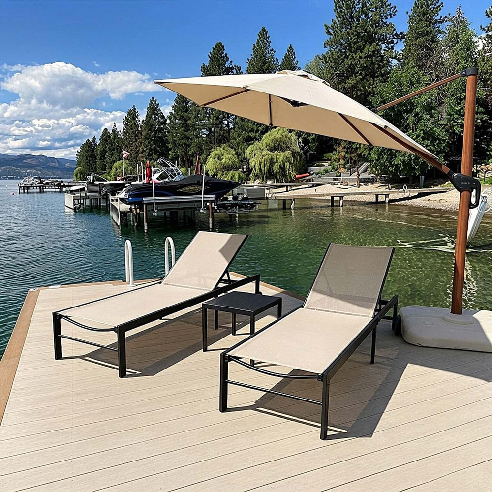 PURPLE LEAF Outdoor Chaise Lounge Chairs Set with Wheels and Table, Beige
