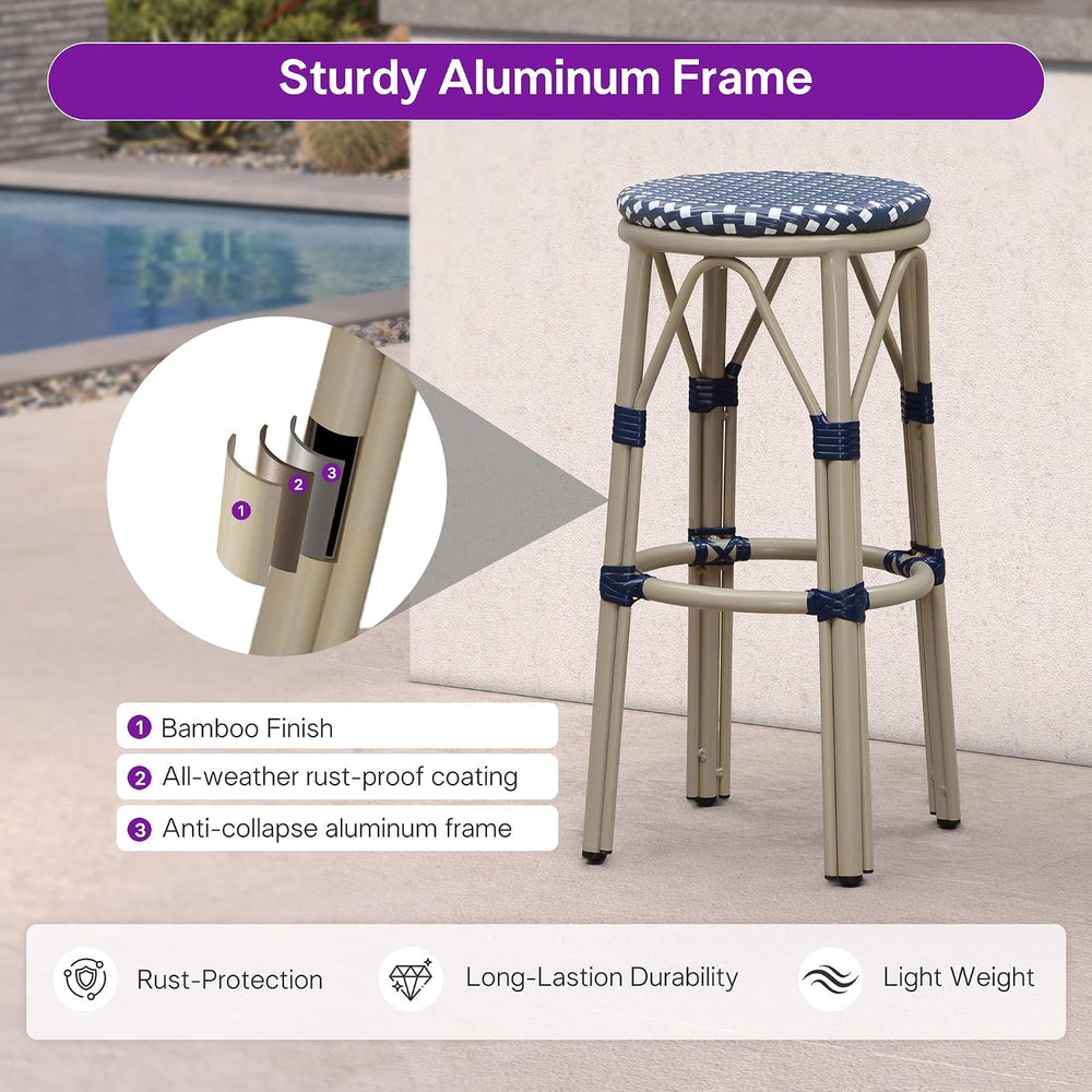 PURPLE LEAF Outdoor Bar Stool Rattan 2-Pack Champagne Finish Bar Stools