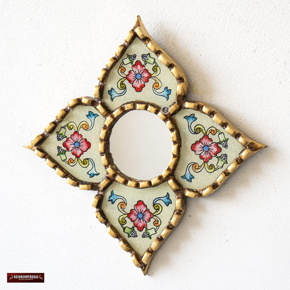 Small Decorative Mirror 6"x6", Peruvian Hand-Painted Glass