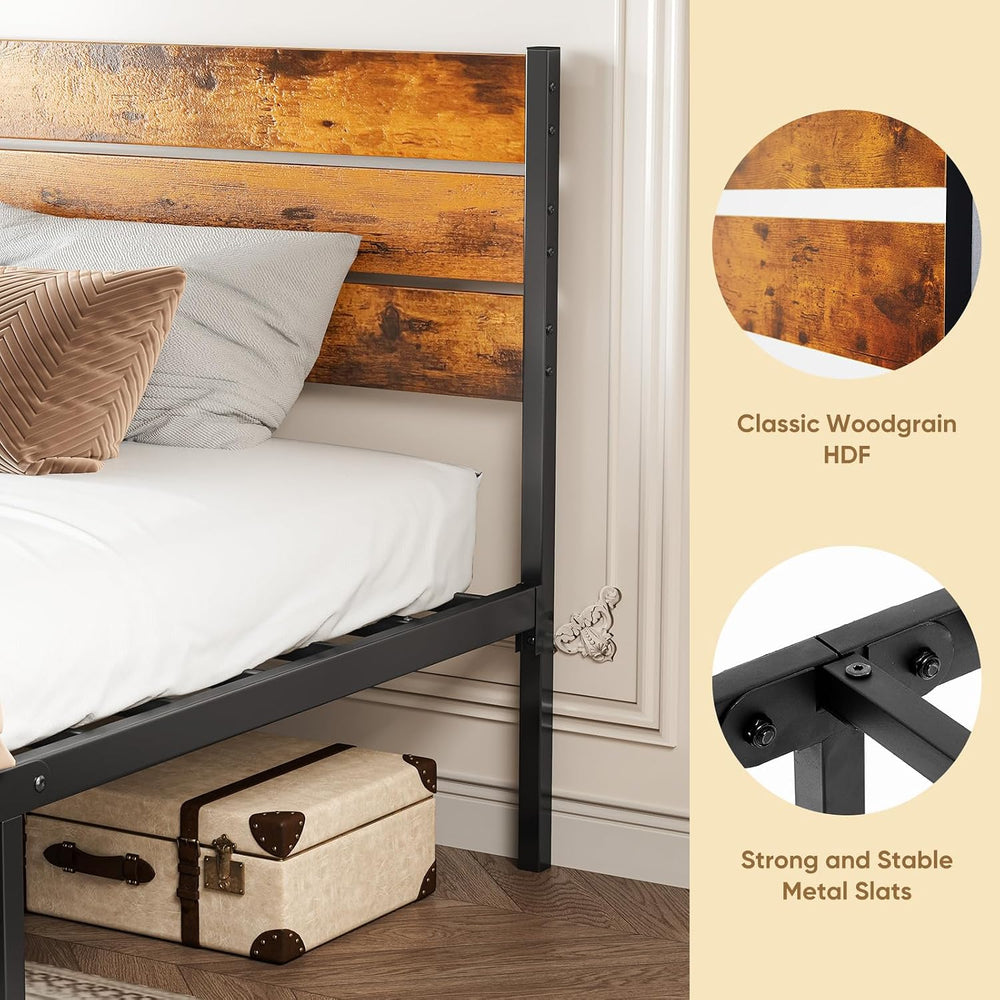 OLIXIS Twin Platform Bed Frame with Wooden Headboard and Footboard, Heavy Dut...