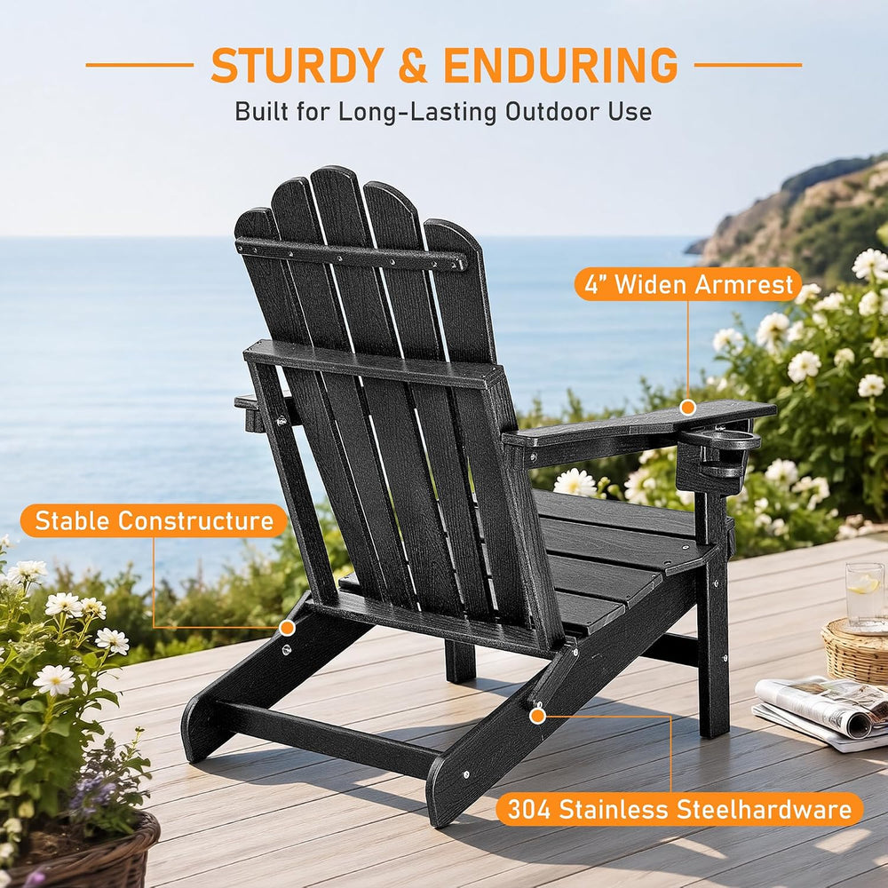 Oversized Folding Adirondack Chair, HDPE Fire Pit Chair Holds 400 LBS