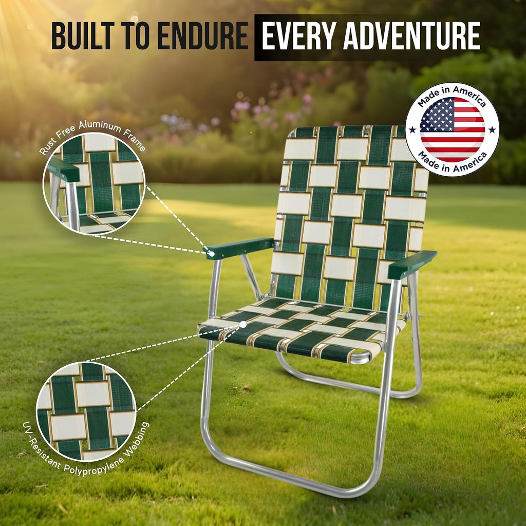 Lawn Chair USA Folding Aluminum Outdoor Patio Lawn Chair | Heavy-Duty Webbed Chairs for Camping, Sports, Beach, Yard & Tailgating | Lightweight Portable | Classic - Black and White Stripe
