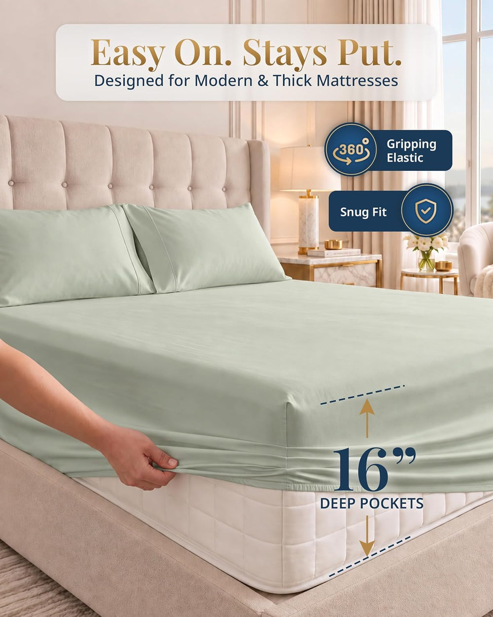 LANE LINEN Bed Sheets Queen Size 100% Egyptian Cotton Sateen - Mineral