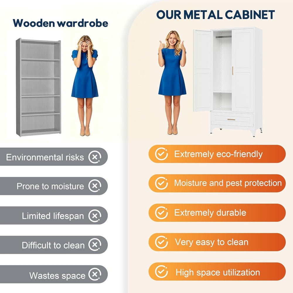 UNICOLY 71" Armoire Wardrobe with Drawer and Hanging Rod