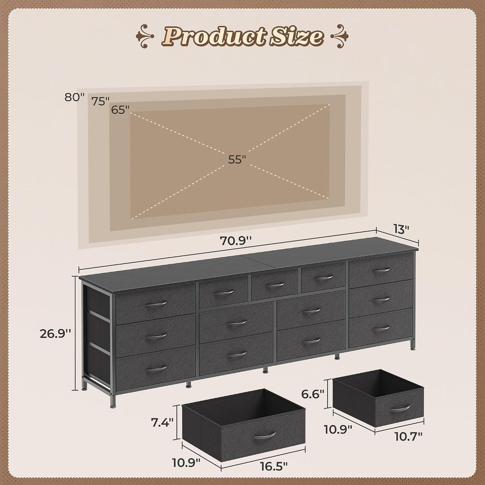 Huuger 70 Inch Long Dresser for Bedroom, TV Stand for 65, 75, 80 Inch TV