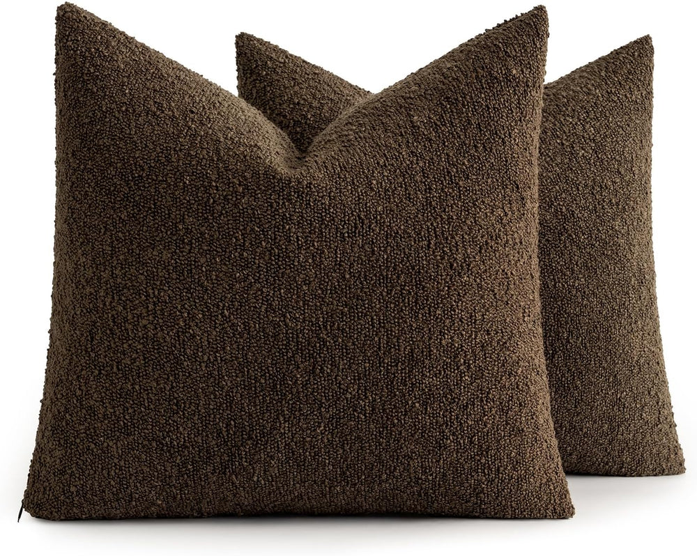 MIULEE 26x26 Decorative Euro Sham Boucle Couch Pillow Covers Brown