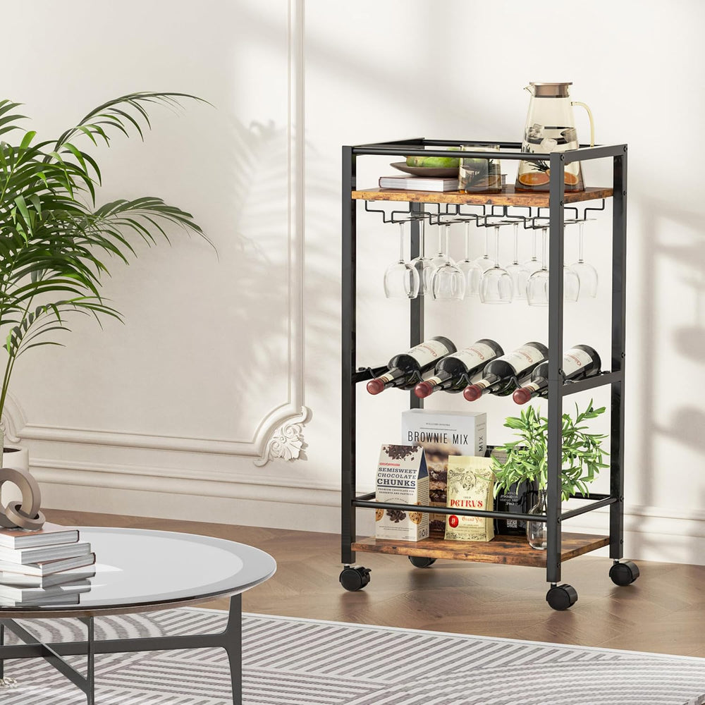 Bar Cart, Home Bar Serving Cart, Mobile Kitchen Carts with Wheels, Small Roll...