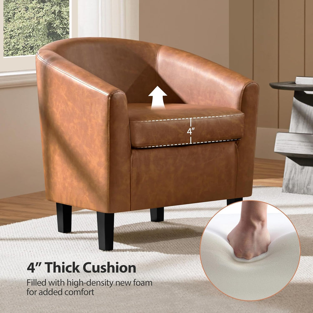 Yaheetech Accent Chairs, Faux Leather Barrel Armchairs, Brown
