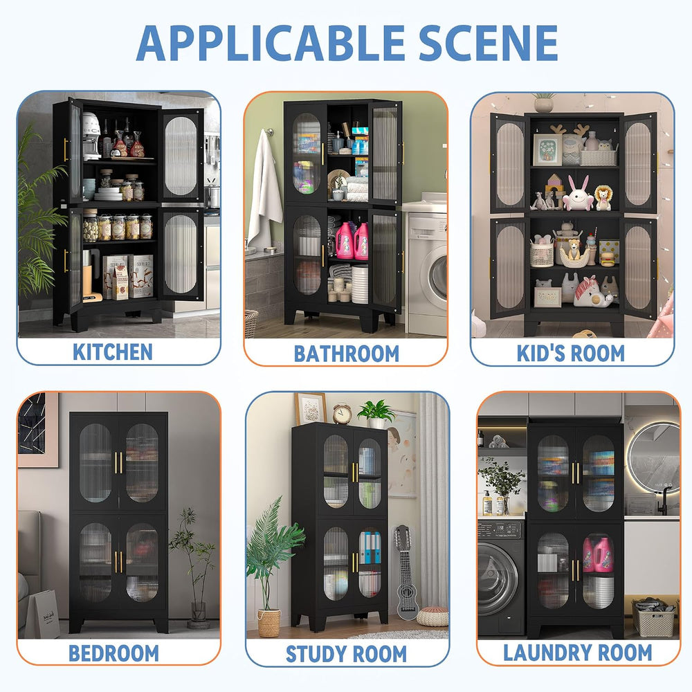 GAIOUS Black Kitchen Pantry Cabinet,Storage Cabinet with Acrylic Glass Door