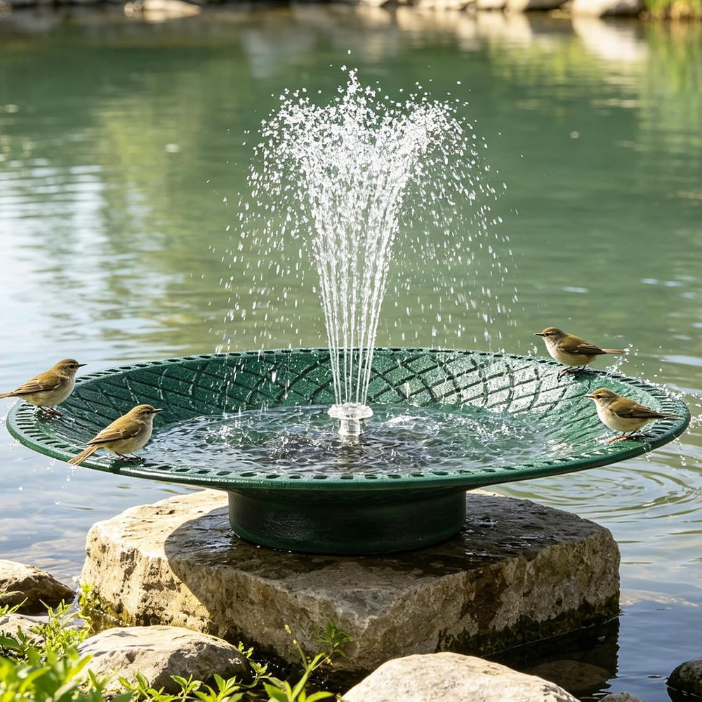19.6" Metal Bird Bath with Solar Fountain, LED & Battery Large Birdbath