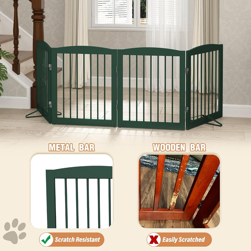 PUPETPO Freestanding Pet Gate for Dogs, Foldable Wooden Dog Gate for House, I...