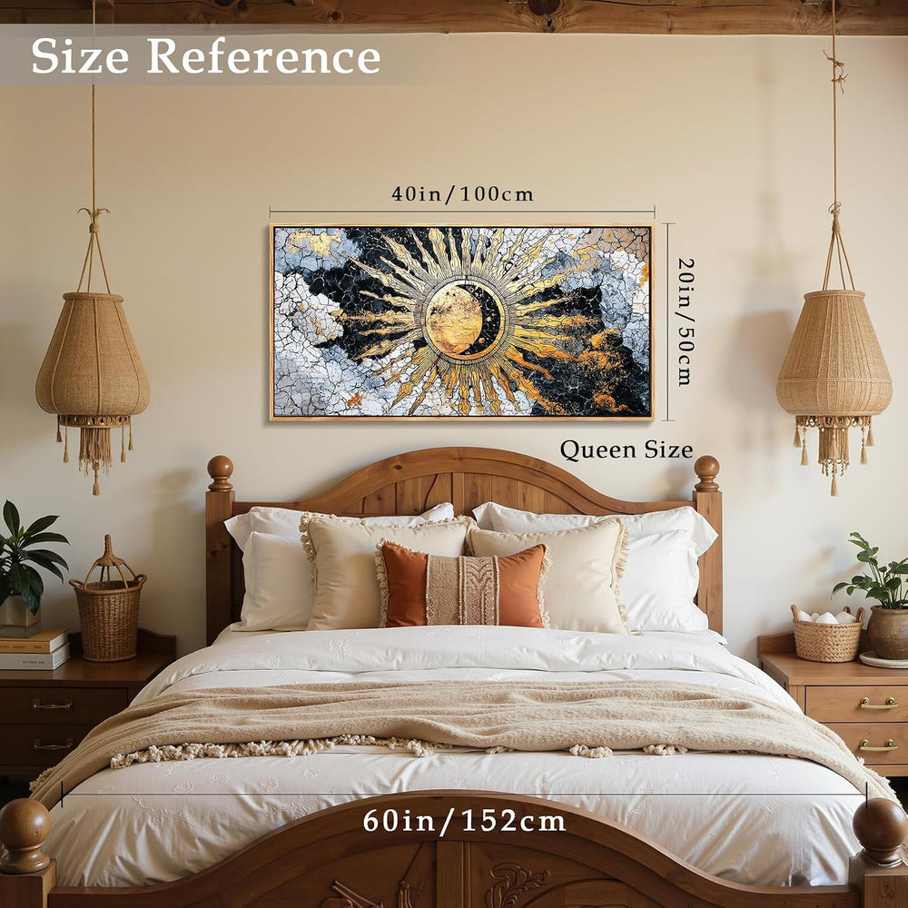 imjiayu Gold Sun Large Framed Wall Art Boho Celestial Dark Academia Decor