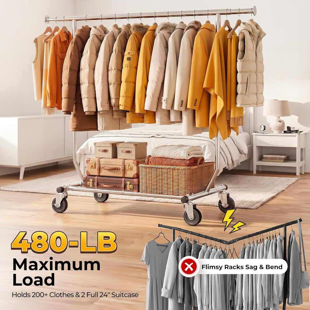 HOKEEPER Clothes Rack Rolling Clothing Racks with Wheels Collapsible