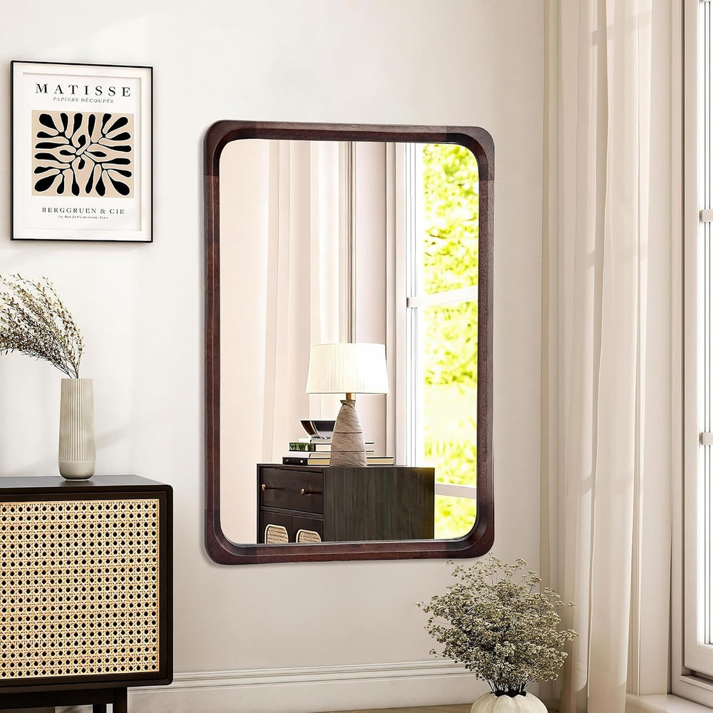 Black Walnut Wood Rustic Bathroom Mirror 26 x 40 Inch for Wall