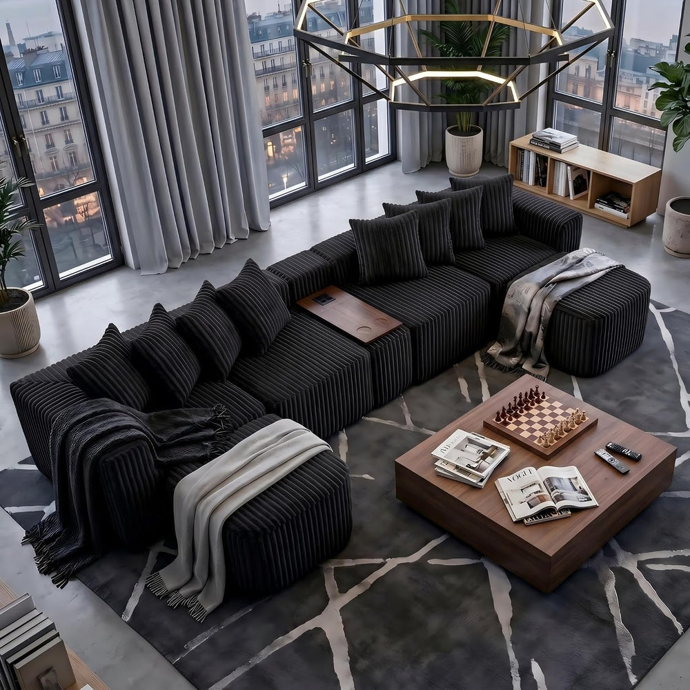 137'' U Shaped Boneless Sectional Couches with USB & Wireless Cha...