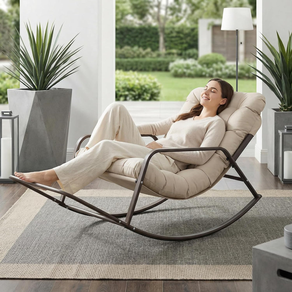NICESOUL Papasan Rocking Chair with Footrest, Outdoor Rocking Chair with Cush...