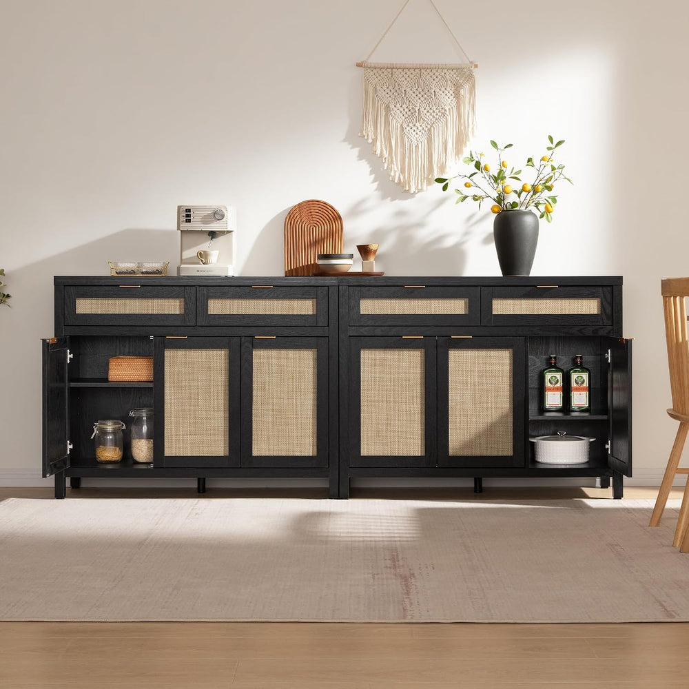 SICOTAS Rattan Sideboard Buffet Cabinet with Storage, Boho Credenza Accent