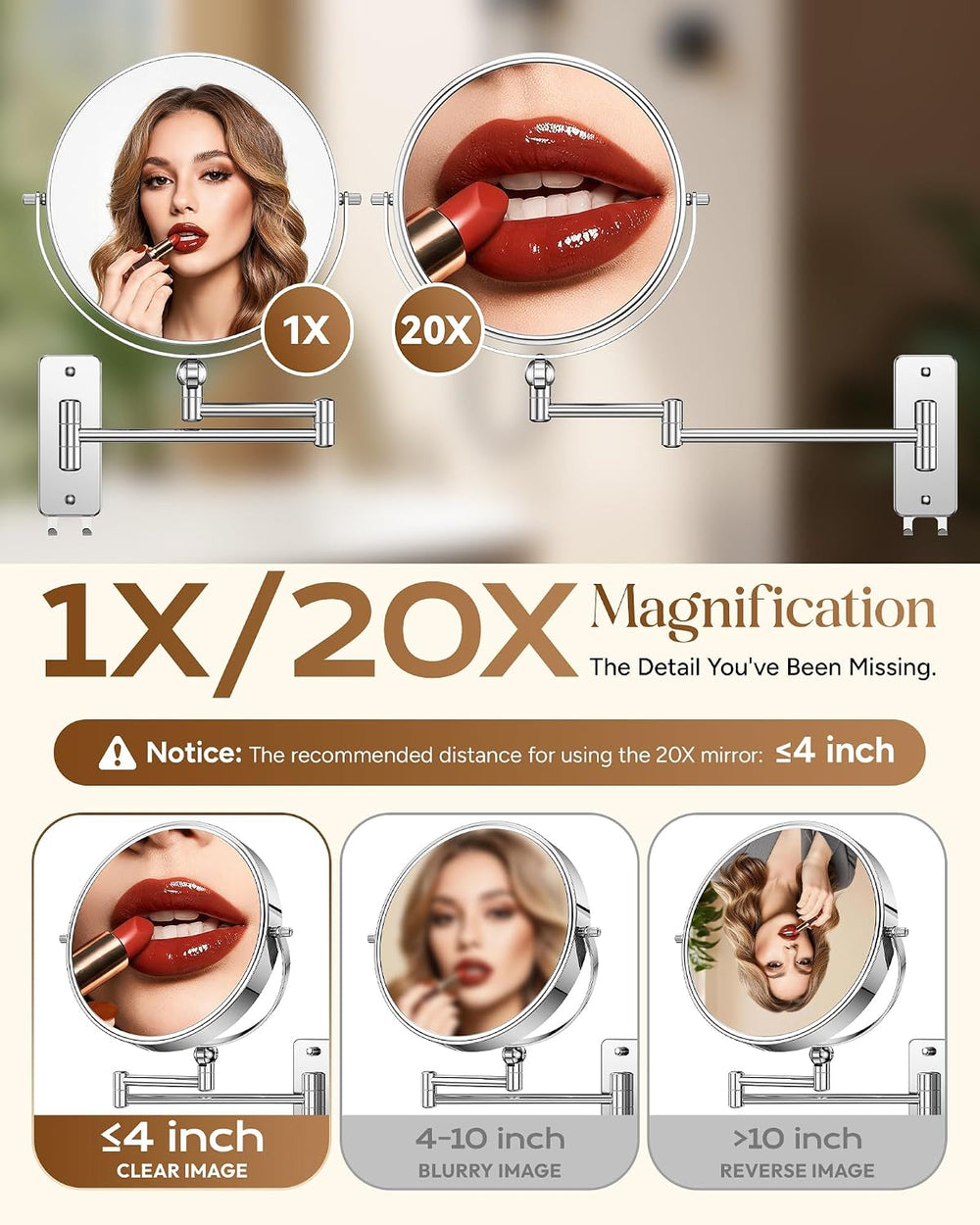 Gospire 9" Height Adjustable wall Mounted Makeup Mirror with Magnification