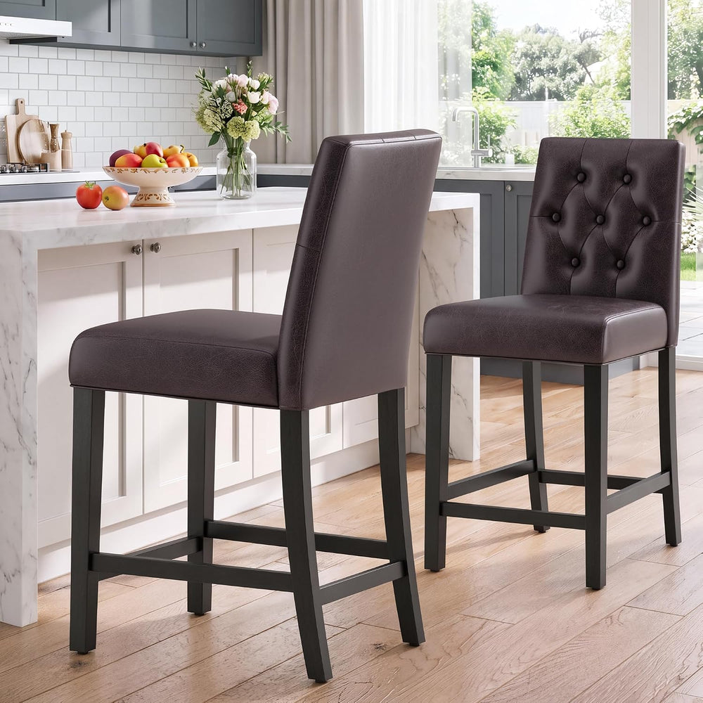MALOL Bar Stools Set of 2 Faux Leather Counter Height Bar Stools,Darkbrown