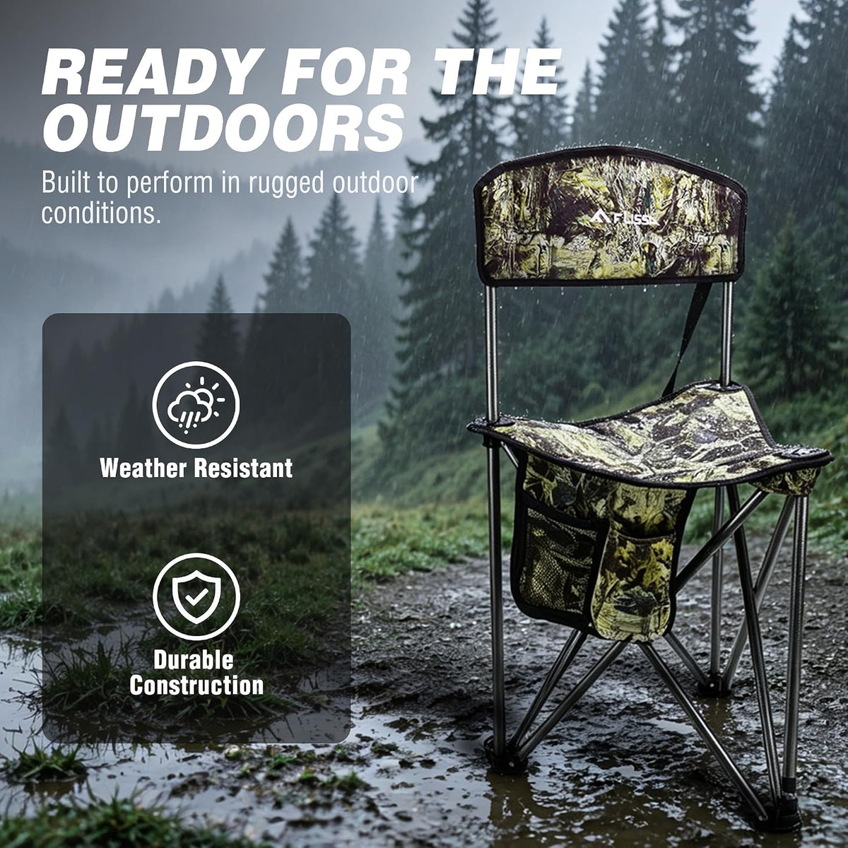 FLISSA Hunting Chair with Backrest, Folding Tripod Hunting Chair, Camo