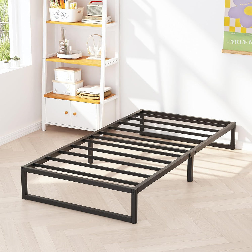 Richwanone 8 Inch Twin Bed Frames Heavy Duty Metal Platform Bed, Black