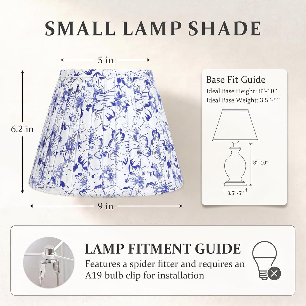 Blue & White Empire Pleated Lamp Shades Set of 2, 5" x 9" x 6.2...