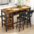 DKLGG 3-Piece Bar Table and Chairs Set, Counter Height Dining Table Set with Storage & 2 Upholstered Stools, Hightop Kitchen Bar Table for Small Space, Pub & Bistro