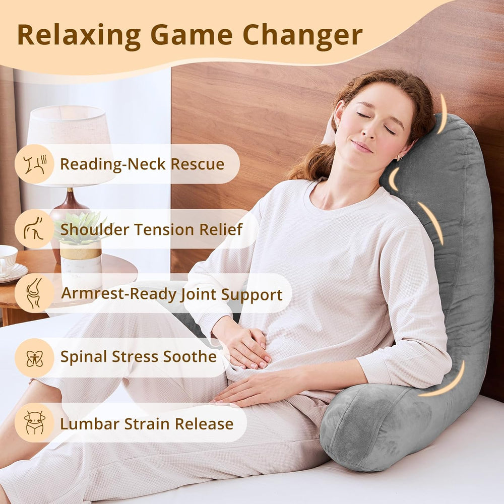 Sasttie Reading Pillow for Bed, Back Pillow for Sitting Up, Dark Grey