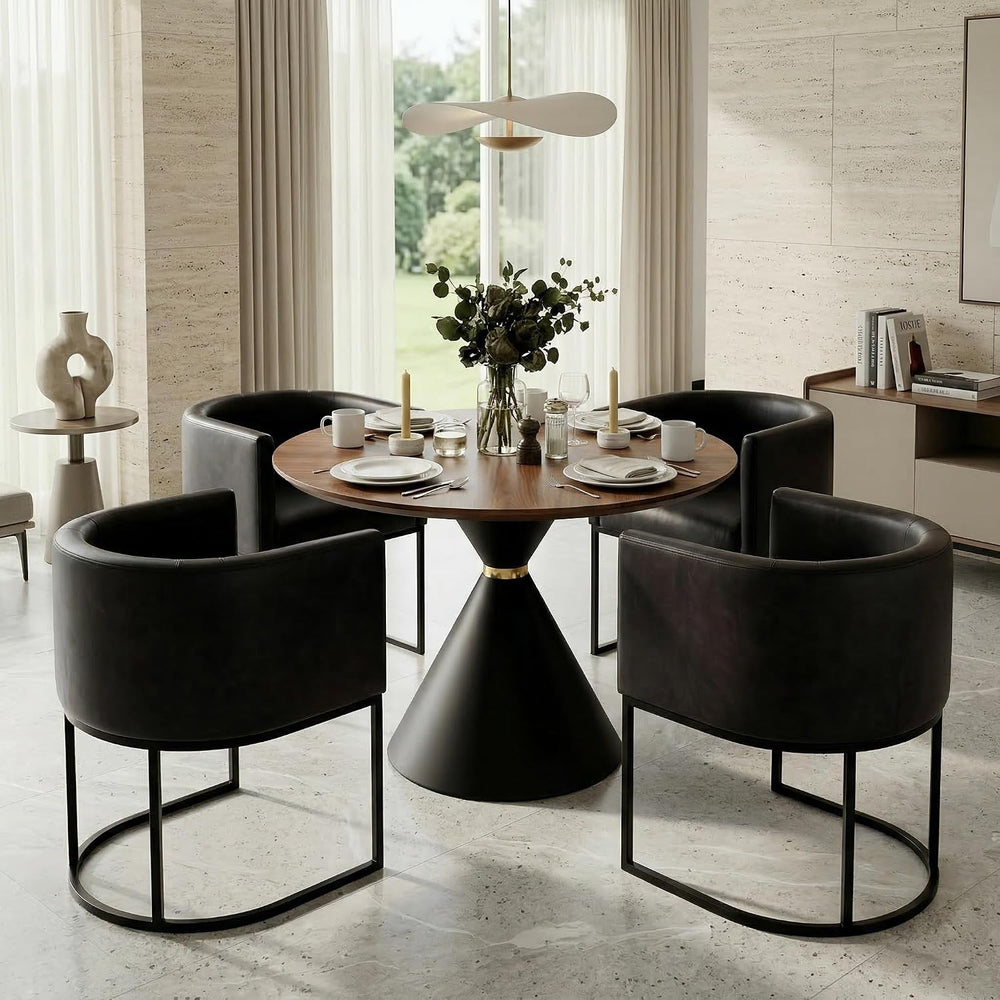 HNY Mid Century Modern Upholstered Barrel Black Dining Chairs with Arms Set o...